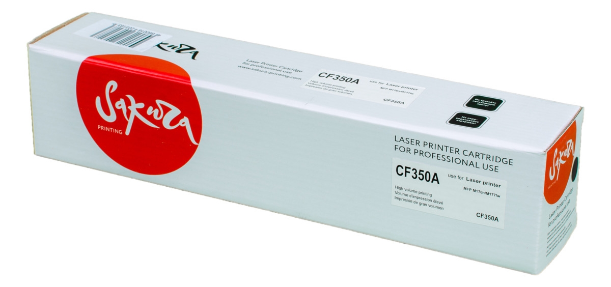 Sakura CF350A, Black тонер-картридж для HP LaserJet Pro M176/M177SACF350A Sakura CF350A, Black тонер-картридж для HP LaserJet Pro M176/M177SACF350AТонер-картридж Sakura CF350A для лазерных принтеров HP LaserJet Pro M176/M177 является альтернативным решением для замены оригинальных картриджей. Он печатает с тем же качеством и имеет тот же ресурс, что и оригинальный картридж. В картриджах компании Sakura используется химический синтезированный тонер, который в отличие от дешевого тонера из перемолотого полимера, не царапает, а смазывает печатающий вал, что приводит к возможности многократных перезаправок картриджей. Такой подход гарантирует долгий срок службы принтера, превосходное качество и стабильность печати. Тонер-картриджи Sakura производятся при строгом соответствии стандартам ISO 9001 и ISO 14001, что подтверждено международными сертификатами.