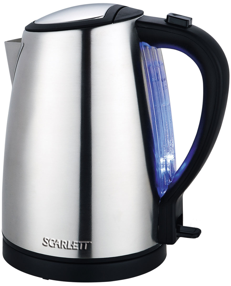 Scarlett SC-EK21S27, Stainless Steel электрический чайникSC-EK21S27 Scarlett SC-EK21S27, Stainless Steel электрический чайникSC-EK21S27Корпус электрочайника Scarlett SC-EK21S27 выполнен из высококачественной нержавеющей стали – материала, позволяющего сохранять натуральные качества и свойства воды. Его объем составляет 1,7 л, а благодаря возможности поворота на 360 градусов прибор удобно брать с любой стороны. Применение современных материалов обеспечивает долговечность и высокие потребительские качества. Световой индикатор включения информирует об активном состоянии прибора. Благодаря прозрачной шкале с подсветкой можно контролировать количество налитой жидкости. Система безопасности представлена автоматическим отключением при достижении температуры кипения и снятии прибора с подставки. Работа чайника блокируется, если в нём нет воды или её уровень ниже минимального значения, что необходимо для защиты от перегрева. Для открывания крышки предусмотрена удобная ручка, сетевой шнур можно хранить в специальном отсеке подставки.