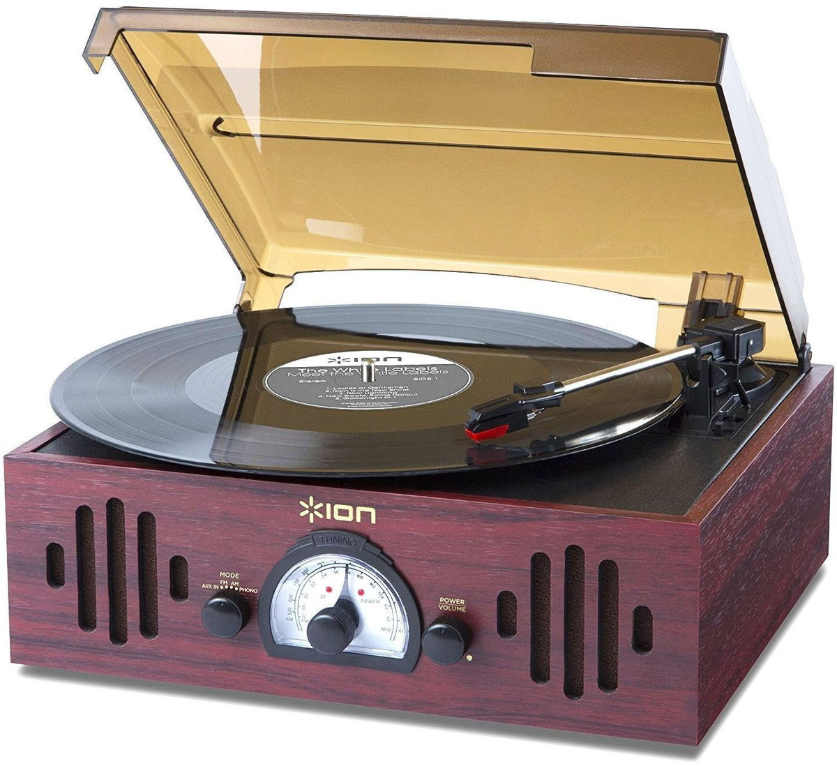 ION Audio Trio LP, Bordeaux проигрыватель виниловых дисковIONtrio ION Audio Trio LP, Bordeaux проигрыватель виниловых дисковIONtrioВиниловый проигрыватель ION Audio Trio LP имеет форму чемоданчика и ретро-дизайн, выполненный в стиле проигрывателей 1950-х годов. Три функции в одном устройстве: проигрыватель винила любимой музыки, встроенные динамики, радио с диапазоном FM/AM. Trio LP воспроизводит чистый и качественный звук через встроенные динамики. Окунитесь в ретро-классику вместе с изысканным проигрывателем ION Audio Trio LP.