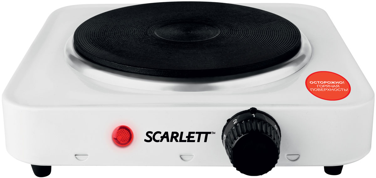 Scarlett SC-HP700S01, White электрическая плиткаSC-HP700S01 Scarlett SC-HP700S01, White электрическая плиткаSC-HP700S01Электрическая плитка Scarlett SC-HP700S01 подходит для любого типа посуды, будь то алюминий, эмаль, керамика, металл, чугун. Прибор имеет одну чугунную конфорку диаметром 15,5 см, 5-ти ступенчатую плавную регулировку температуры, а также удобный световой индикатор работы.