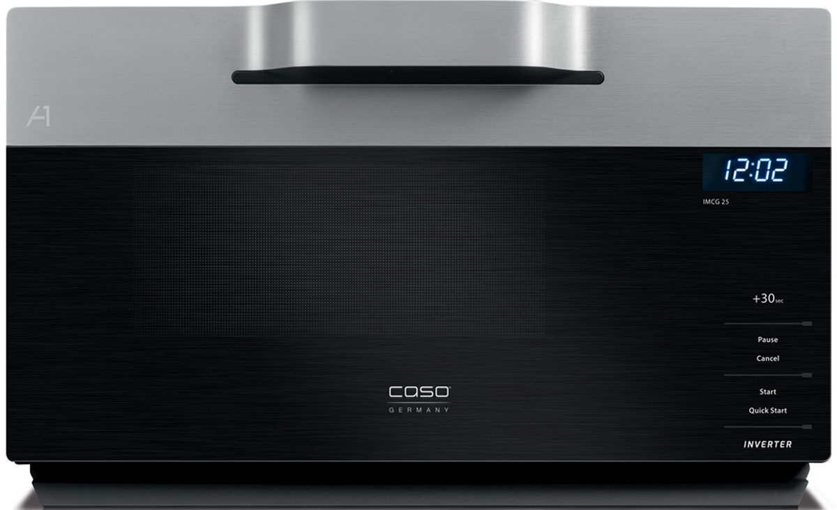 CASO IMCG 25 Inverter микроволновая печьIMCG 25 CASO IMCG 25 Inverter микроволновая печьIMCG 25Стильная инверторная СВЧ-печь CASO IMCG 25 Inverter в матовом черно-сером корпусе. Передняя панель изготовлена из алюминия и прочного стекла. Данная модель имеет внутреннее освещение и удобную сенсорную панель управления для максимально комфортного приготовления пищи. Керамическое дно с отражателем микроволн служит для равномерного нагрева. Для большего удобства вы можете готовить в больших прямоугольных формах для запекания. Автоматических программ: 14