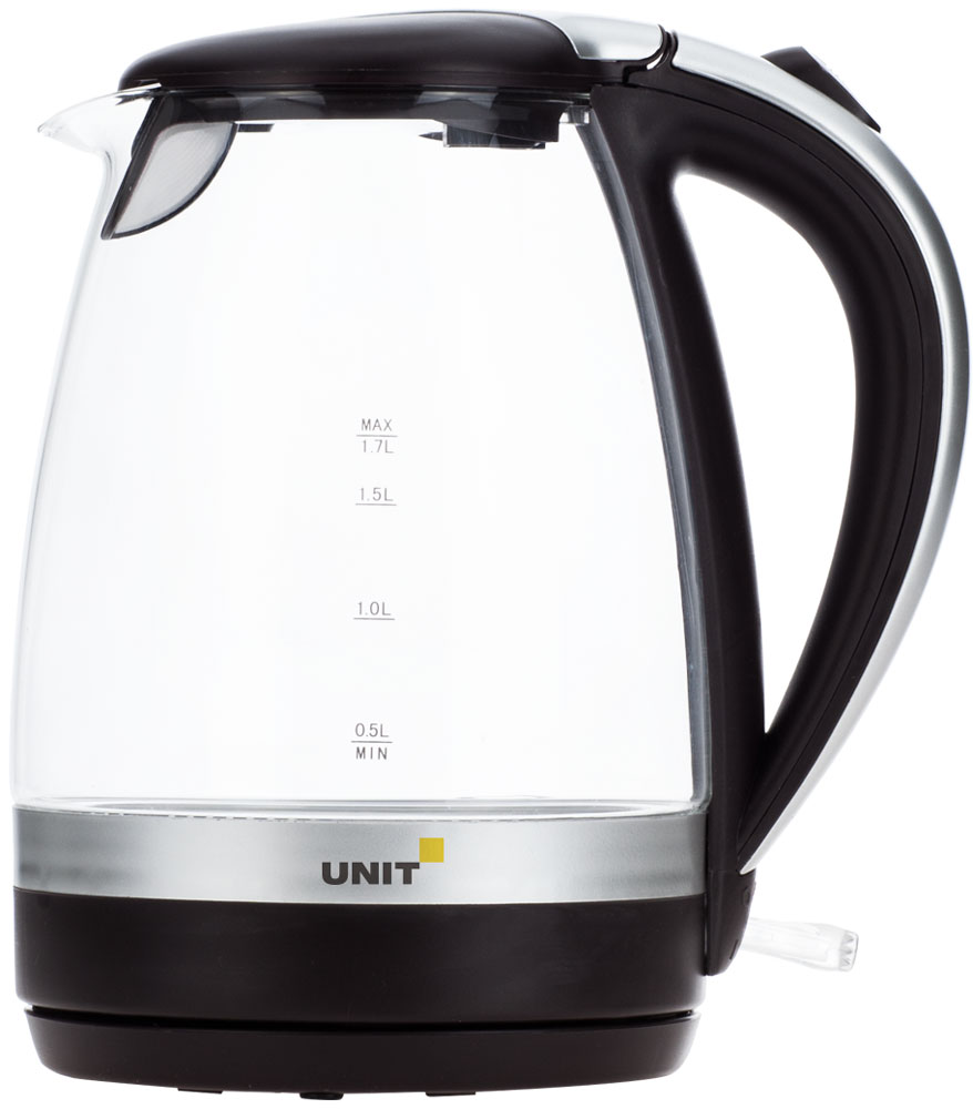 Unit UEK-254, Black чайник электрическийCE-0377840 Unit UEK-254, Black чайник электрическийCE-0377840Электрический чайник Unit UEK-254 прост в управлении и долговечен в использовании. Изготовлен из высококачественных материалов. Мощность 2200 Вт позволит вскипятить 1,7 литра воды в считанные минуты. Беспроводное соединение позволяет вращать чайник на подставке на 360°. Для обеспечения безопасности при повседневном использовании предусмотрены функция автовыключения, а также защита от включения при отсутствии воды.