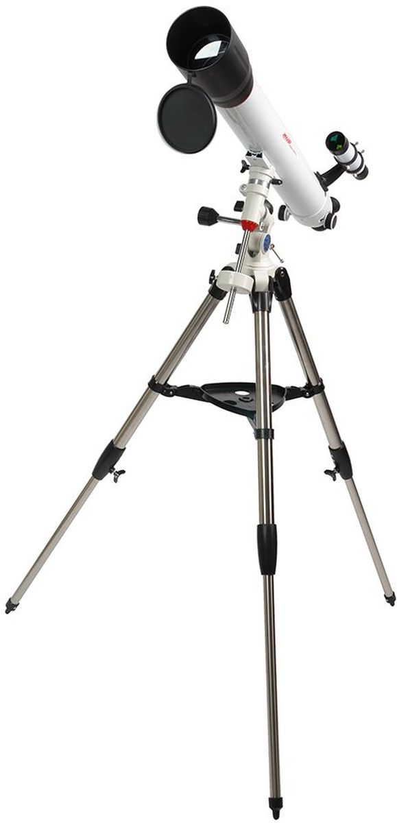 Veber 900/90 EQ8 PolarStar телескоп23062 Veber 900/90 EQ8 PolarStar телескоп23062Телескоп Veber Polarstar 900/90 EQ8 — это солидный линзовый телескоп (рефрактор), который дает четкое, контрастное изображение. Просветленный ахроматический объектив с диаметром 90 мм, собирает света на 60% больше, чем 70 мм и позволяет наблюдать не только небесные, но и очень удаленные земные объекты. Картинка резкая, без окрашенности изображения по краю поля зрения. В этот телескоп вы сможете увидеть детали на дисках планет, кратеры Луны, многие туманности и звездные скопления (вплоть до 13 м звездной величины). Для земных наблюдений рекомендуется использовать окуляр PL20, с которым увеличение телескопа будет 45х при этом ближняя точка фокусировки составит 22,5 м. Обратите внимание, этот телескоп дает прямое (не перевернутое) изображение. Кроме того, наличие в окулярном блоке оборачивающей призмы (а не диагонального зеркала, как в аналогичных моделях других фирм), делает изображение не зеркальным (где левое и правое меняются местами), а таким,...