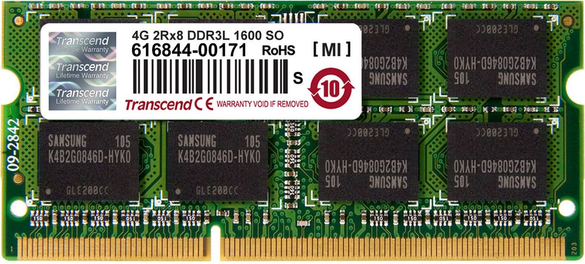 Transcend DDR3L SODIMM 4GB 1600МГц модуль оперативной памятиTS512MSK64W6N Transcend DDR3L SODIMM 4GB 1600МГц модуль оперативной памятиTS512MSK64W6NМиниатюрные размеры модуля памяти Transcend DDR3L SODIMM 4GB делают его подходящим для использования в ноутбуках. Частота 1600 МГц обеспечивает его высокую производительность (этот параметр легко можно отследить с помощью стандартного теста, проведенного любой операционной системой). Установка проста, не занимает много времени и не требует от вас наличия специальных знаний и умений. Модуль изготовлен из высококачественного текстолита, благодаря чему обладает очень высокой прочностью и долговечностью. Количество ранков: 2