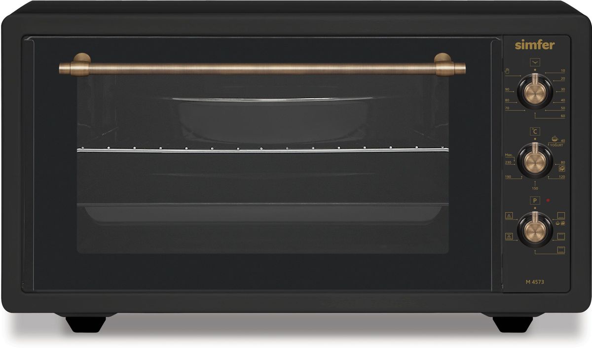 Simfer M4573 мини-печьM4573 Simfer M4573 мини-печьM4573Полезный объем для приготовления блюд 45 л Мультифункциональная духовка 5 режимов работы Функции - нижний нагрев, малый гриль, ниж.+верх. нагрев, ниж.+верх. + конвекция, большой гриль, большой гриль + конвекция) Механическое управление Таймер на 90 мин. Акустическии? сигнал окончания времени приготовления при работе таймера Термостат (t нагрева 0–250°С) Галогеновое освещение Дверца - двойное стекло Комплектация: 2 противня (стандартный и глубокий с антипригарным покрытием), хромированная решетка Мощность: 1400 Вт Вес: 11 кг Цвет продукта: рустик антрацит