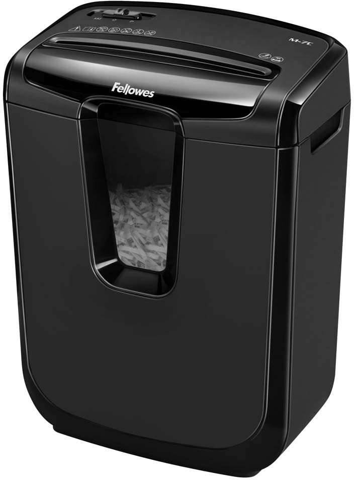 Fellowes Powershred M-7C, Black шредерFS-46031 Fellowes Powershred M-7C, Black шредерFS-46031Powershred M-7C - удобный и компактный шредер для персонального использования с рекомендуемой нагрузкой до 50 листов в день. Производительность – 7 листов. Перекрестная резка на фрагменты размером 4х46мм обеспечивает P-3 уровень секретности по DIN 66399. Окошко позволит оценить степень наполненности корзины. Уничтожаемые материалы