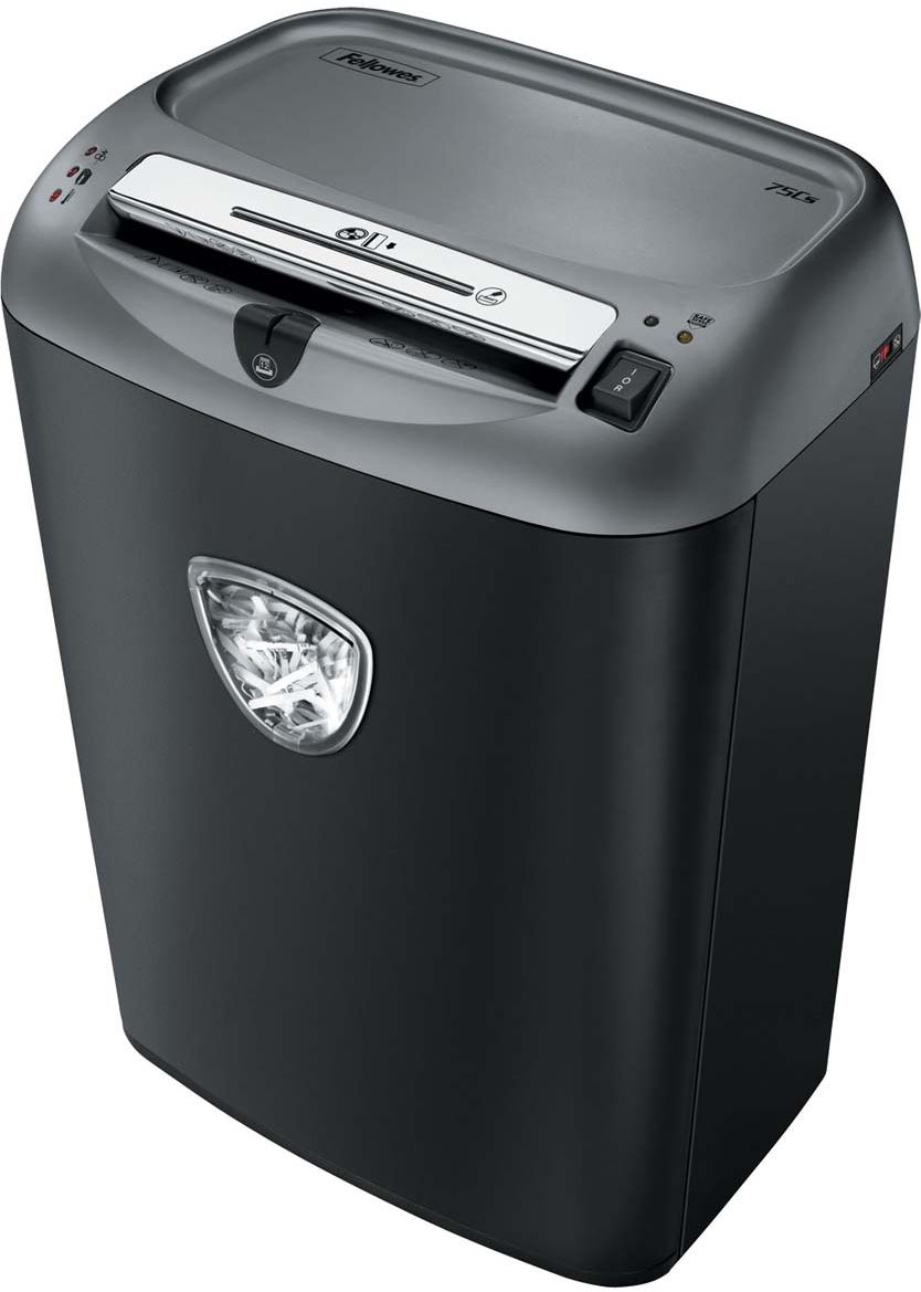 Fellowes Powershred 75Cs, Black шредерFS-46750 Fellowes Powershred 75Cs, Black шредерFS-46750Powershred 75Cs - популярный шредер для малого офиса и 3-5 пользователей с перекрестной резкой. Рекомендуемая нагрузка до 500 листов в день. Производительность – 12 листов. Продольная резка на фрагменты размером 4x38 мм соответствуют P-4 уровню секретности по DIN 66399. Шредер оснащен селектором количества листов для быстрого определения допустимой толщины стопки. Отдельные направляющие для уничтожения CD дисков обезопасят пользователя от травмирования пластиковыми осколками.