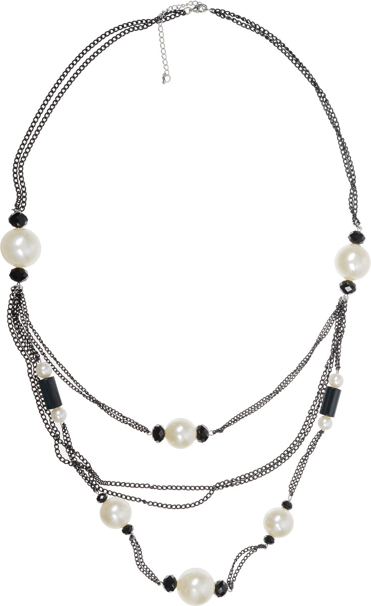 Колье Art-Silver, цвет: черный, белый. 33676-43633676-436 Колье Art-Silver, цвет: черный, белый. 33676-43633676-436Колье Art-Silver выполнено из бижутерного сплава. В центре модель оформлена тремя ярусами с массивным жемчугом и кристаллами. Изделие застегивается на карабин, регулируется по длине.