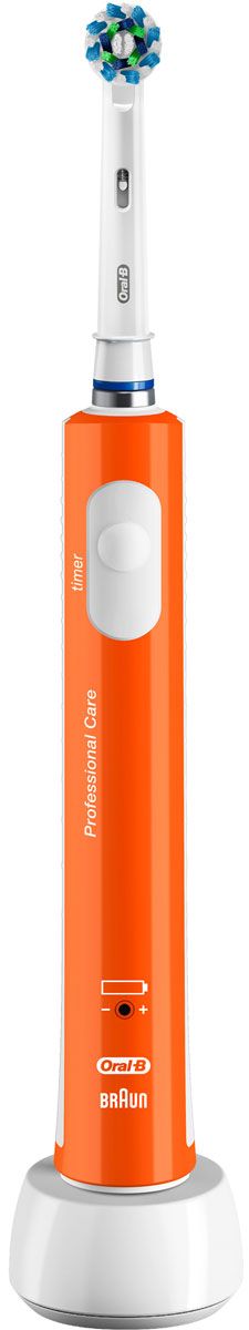 Oral-B 450 Cross Action, Orange электрическая зубная щетка81606323 Oral-B 450 Cross Action, Orange электрическая зубная щетка81606323Электрическая зубная щетка Oral-B PRO 450 удаляет до двух раз больше зубного налета, чем мануальная зубная щетка. Благодаря профессионально разработанному дизайну насадки CrossAction, щетинки, расположенные под углом 16?, окружают каждый зуб, бережно удаляя налет даже из труднодоступных мест и вдоль линии десны. Комплектация: аккумуляторная электрическая зубная щетка оранжевого цвета с 1 режимом чистки: «Ежедневная чистка» (1 шт.), сменная насадка CrossAction (1 шт.), зарядное устройство (1 шт.) Подходит для детей с 3 лет. 8800 возвратно-вращательных движений + 20000 пульсирующих движений. Перейдите на новый уровень чистки за 2 минуты!