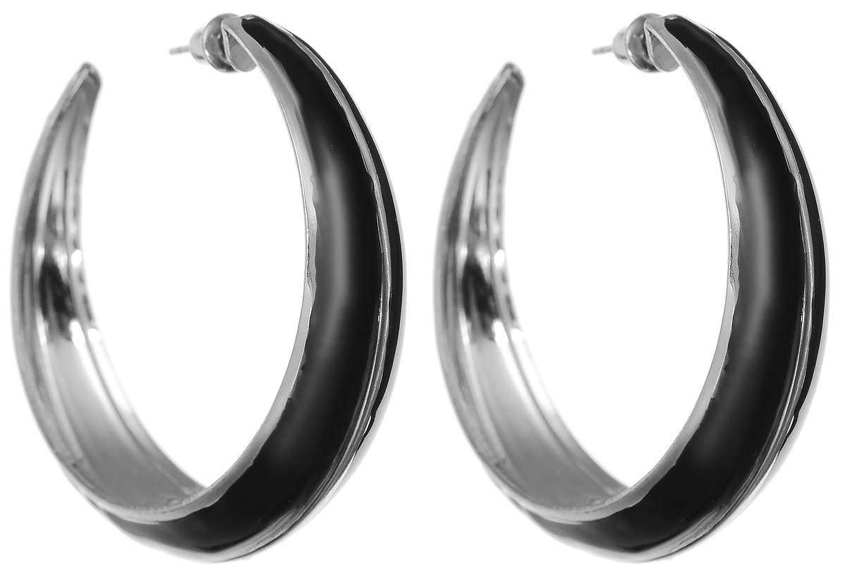 Серьги Art-Silver, цвет: черный. 33999-25033999-250 Серьги Art-Silver, цвет: черный. 33999-25033999-250Серьги Art-Silver изготовлены из бижутерного сплава и выполнены в виде объемных колец со вставками из эмали. Изделие застегивается с помощью замка-гвоздика.