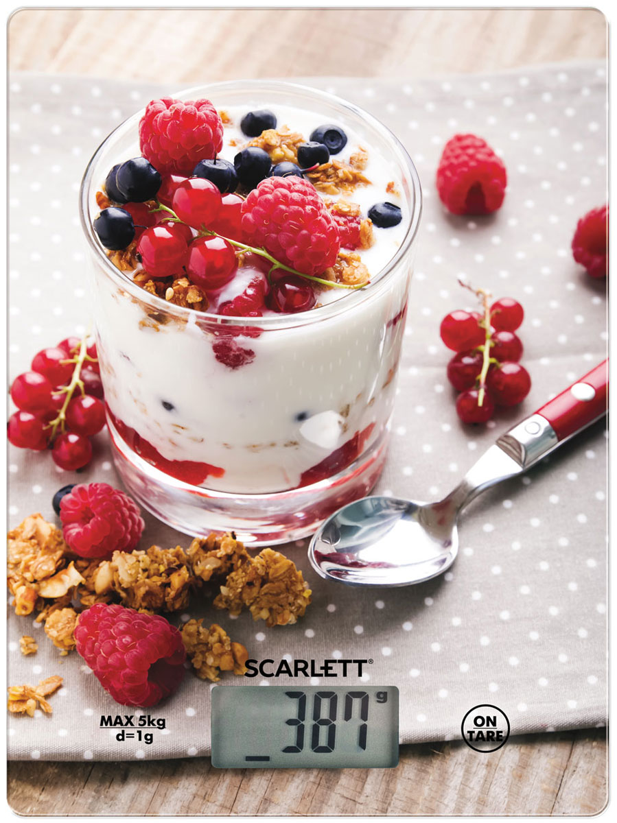Scarlett SC-KS57P22 Healthy Breakfast весы кухонныеSC-KS57P22 Scarlett SC-KS57P22 Healthy Breakfast весы кухонныеSC-KS57P22Электронные кухонные весы Scarlett SC-KS57P22 станут незаменимым помощником на вашей кухне и позволят достаточно точно взвесить необходимое количество ингредиентов для любого блюда. За счет своих компактных размеров им найдется применение на любой, даже самой маленькой кухне, а яркий цветовой дизайн привлечет внимание. Платформа выполнена из закаленного стекла, а на цифровом табло отображаются все характеристики присущие электронным весам: тарокомпенсация, индикация перегрузки или заряда батареек. Несомненным плюсом данной модели является измерение объема жидкости.