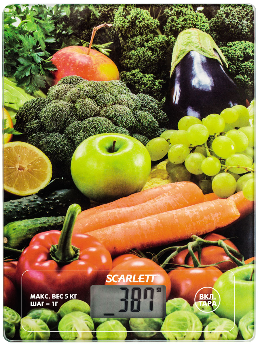 Scarlett SC-KS57P11 Fruits & Vegetables весы кухонныеSC-KS57P11 Scarlett SC-KS57P11 Fruits & Vegetables весы кухонныеSC-KS57P11Электронные кухонные весы Scarlett SC-KS57P11 станут незаменимым помощником на вашей кухне и позволят достаточно точно взвесить необходимое количество ингредиентов для любого блюда. За счет своих компактных размеров им найдется применение на любой, даже самой маленькой кухне, а яркий цветовой дизайн привлечет внимание. Платформа выполнена из закаленного стекла, а на цифровом табло отображаются все характеристики присущие электронным весам: тарокомпенсация, индикация перегрузки или заряда батареек. Несомненным плюсом данной модели является измерение объема жидкости.