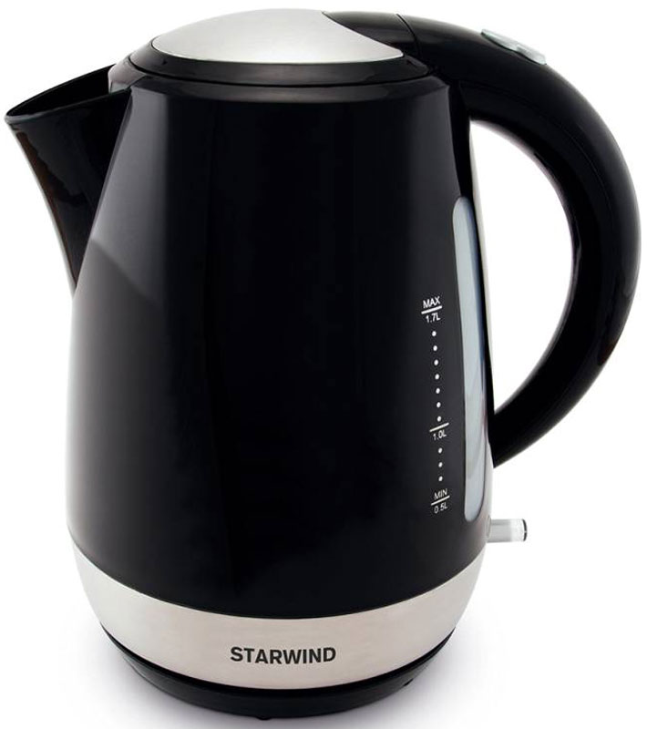 Starwind SKP4622, Black чайник электрическийSKP4622 Starwind SKP4622, Black чайник электрическийSKP4622Электрический чайник Starwind SKP4622 прост в управлении и долговечен в использовании. При его производстве используются высококачественные материалы. Прозрачное окошко позволяет определить уровень воды. Мощность 2000 Вт быстро вскипятит 1,7 литра воды. Для обеспечения безопасности при повседневном использовании предусмотрены функция автовыключения, а также защита от включения при отсутствии воды. Контроллер STRIX