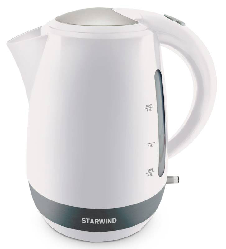 Starwind SKP4621, White чайник электрическийSKP4621 Starwind SKP4621, White чайник электрическийSKP4621Электрический чайник Starwind SKP4621 прост в управлении и долговечен в использовании. При его производстве используются высококачественные материалы. Прозрачное окошко позволяет определить уровень воды. Мощность 2000 Вт быстро вскипятит 1,7 литра воды. Для обеспечения безопасности при повседневном использовании предусмотрены функция автовыключения, а также защита от включения при отсутствии воды. Контроллер STRIX