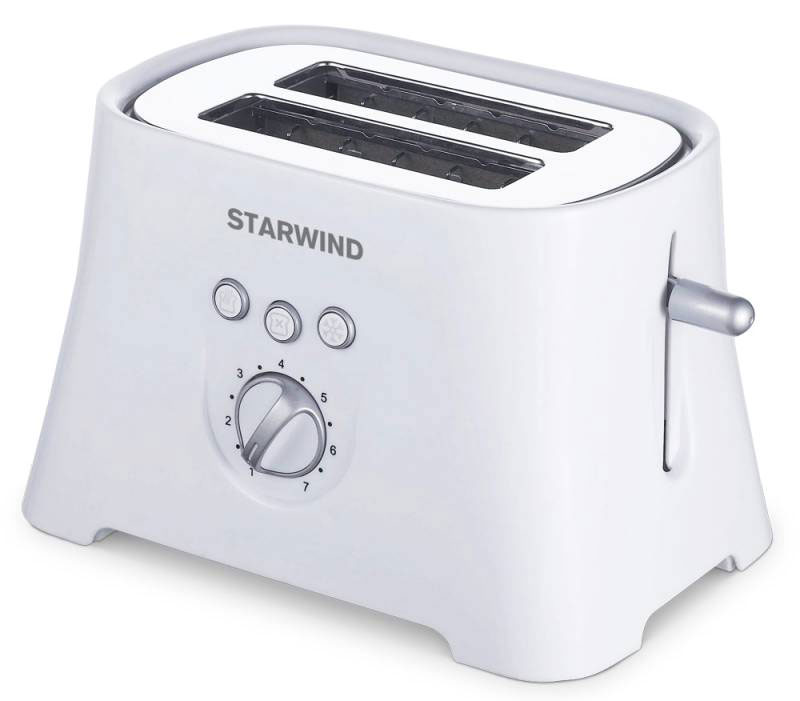 Starwind SET4571, White тостерSET4571 Starwind SET4571, White тостерSET4571Компактный тостер Starwind SET4571 позволит вам приготовить хрустящие и ароматные тосты на завтрак. Выполнен из высококачественных материалов. 7 режимов позволяют регулируют степень поджаривания хлеба по вашему вкусу. Кнопка отмена поможет вовремя исправить сделанную спросонья ошибку. Ухаживать за тостером легко и приятно благодаря наличию поддона для крошек.