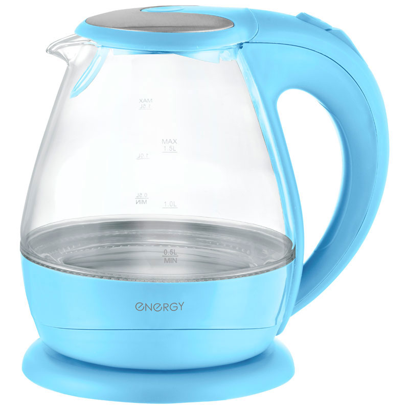 Energy E-266, Light Blue электрический чайник54 153244 Energy E-266, Light Blue электрический чайник54 153244Электрический чайник Energy E-266 прост в управлении и долговечен в использовании. Корпус изготовлен из термостойкого стекла. Мощность 2200 Вт быстро вскипятит 1,5 литра воды. Беспроводное соединение позволяет вращать чайник на подставке на 360°. Для обеспечения безопасности при повседневном использовании предусмотрены функция автовыключения, а также защита от включения при отсутствии воды.