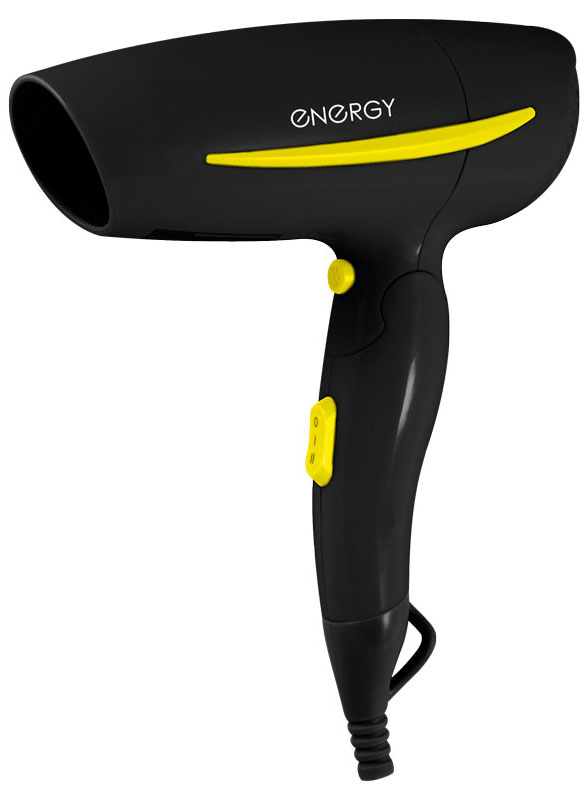 Energy EN-859, Black Yellow фен54 900234 Energy EN-859, Black Yellow фен54 900234Фен Energy EN-859 поможет быстро высушить и красиво уложить волосы любой длины. Данная модель практична и удобна в использовании, оснащена складной ручкой для удобного хранения, защитой от перегрева и петлей для подвешивания. Фен работает в двух режимах интенсивности подачи воздуха и имеет функцию холодного обдува.