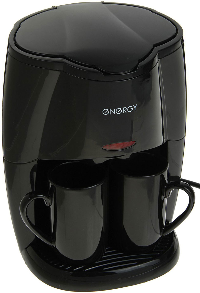 Energy EN-601, Black кофеварка54 011218 Energy EN-601, Black кофеварка54 011218Капельная кофеварка Energy EN-601 порадует свежесваренным кофе в любое время. Устройство имеет компактные размеры и рассчитано на приготовление двух порций кофе за раз. Что касается материала, то пластик не только поддается легкой очистке, но и достаточно устойчив к механическому воздействию, и на 100% экологически безопасен. Съемная емкость (куда засыпается кофе) легко моется под краном. В комплекте две чашки под цвет самой кофеварки.