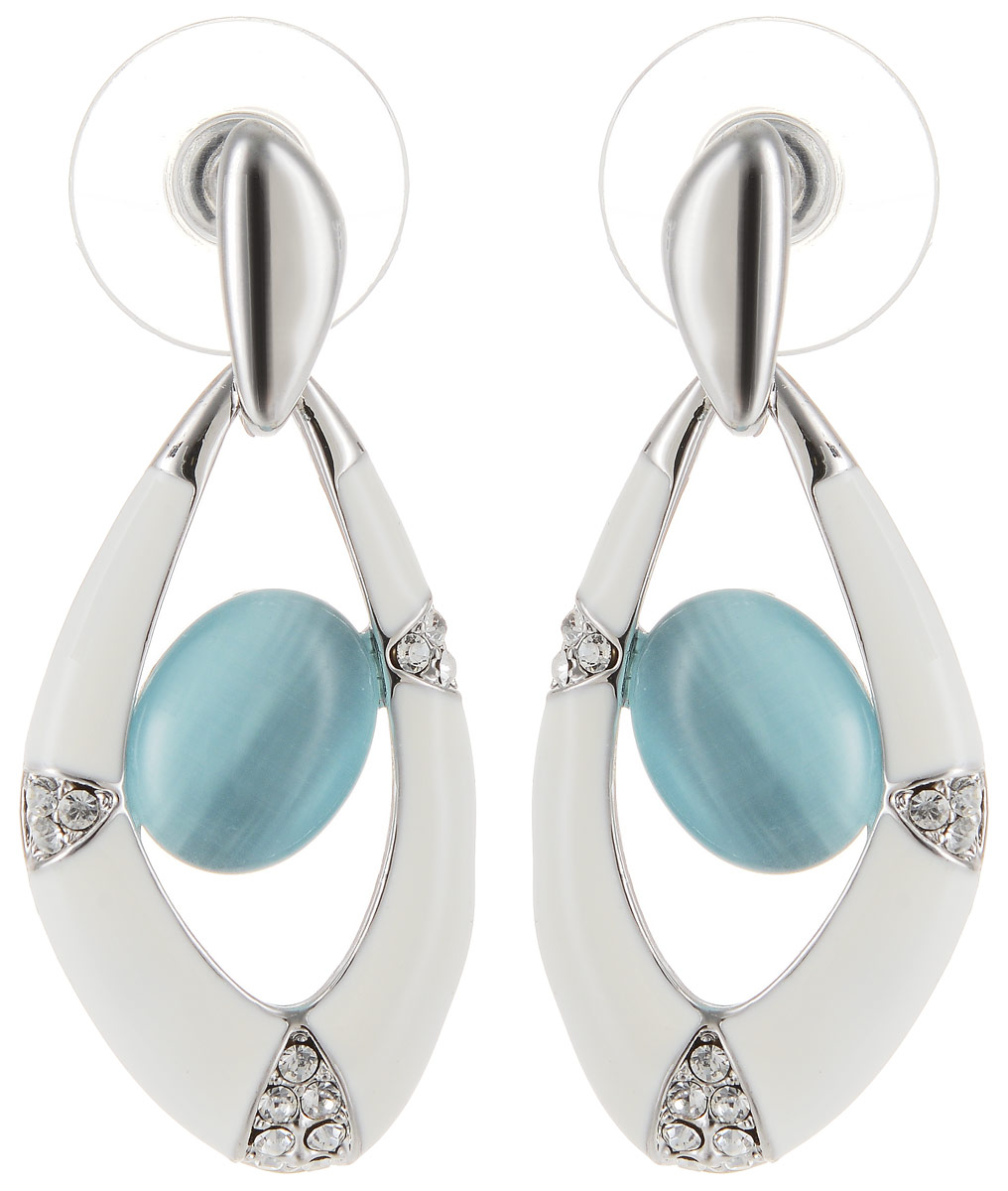Серьги Art-Silver, цвет: белый. 0669930-8790669930-879 Серьги Art-Silver, цвет: белый. 0669930-8790669930-879Бижутерный сплав, кош.глаз, куб.циркон, эмаль.