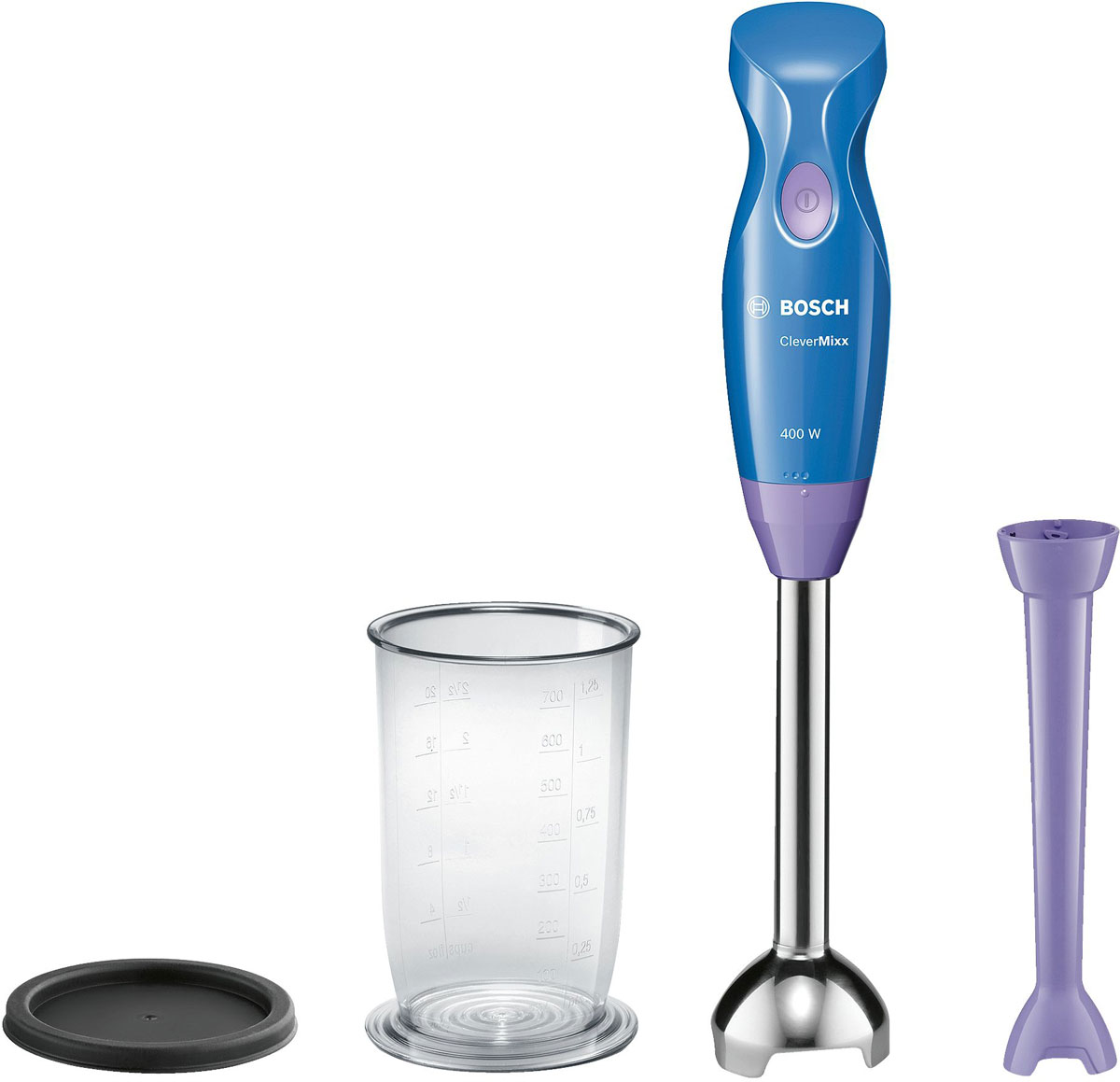 Bosch MSM2413V, Blue Violet блендер погружнойMSM2413V Bosch MSM2413V, Blue Violet блендер погружнойMSM2413VБлендер Bosch MSM2413V идеально подходит для мелких порций и приготовления детского питания. Теперь благодаря мощному мотору 400 Вт, вы сможете приготовить напитки быстро и легко, в то время как все ингредиенты будут измельчены равномерно. Съемная ножка блендера из высококачественной нержавеющей стали отлично подходит для приготовления пюре и смешивания без лишних усилий и разбрызгивания. Простое использование обеспечивается благодаря небольшому весу и эргономичной форме. Прозрачный мерный стакан с крышкой для перерабатываемых продуктов, и их охлаждения в холодильнике. Все аксессуары пригодны для мытья в посудомоечной машине: съемная ножка блендера из нержавеющей стали,мерный стакан и дополнительный аксессуар SlimFoot.
