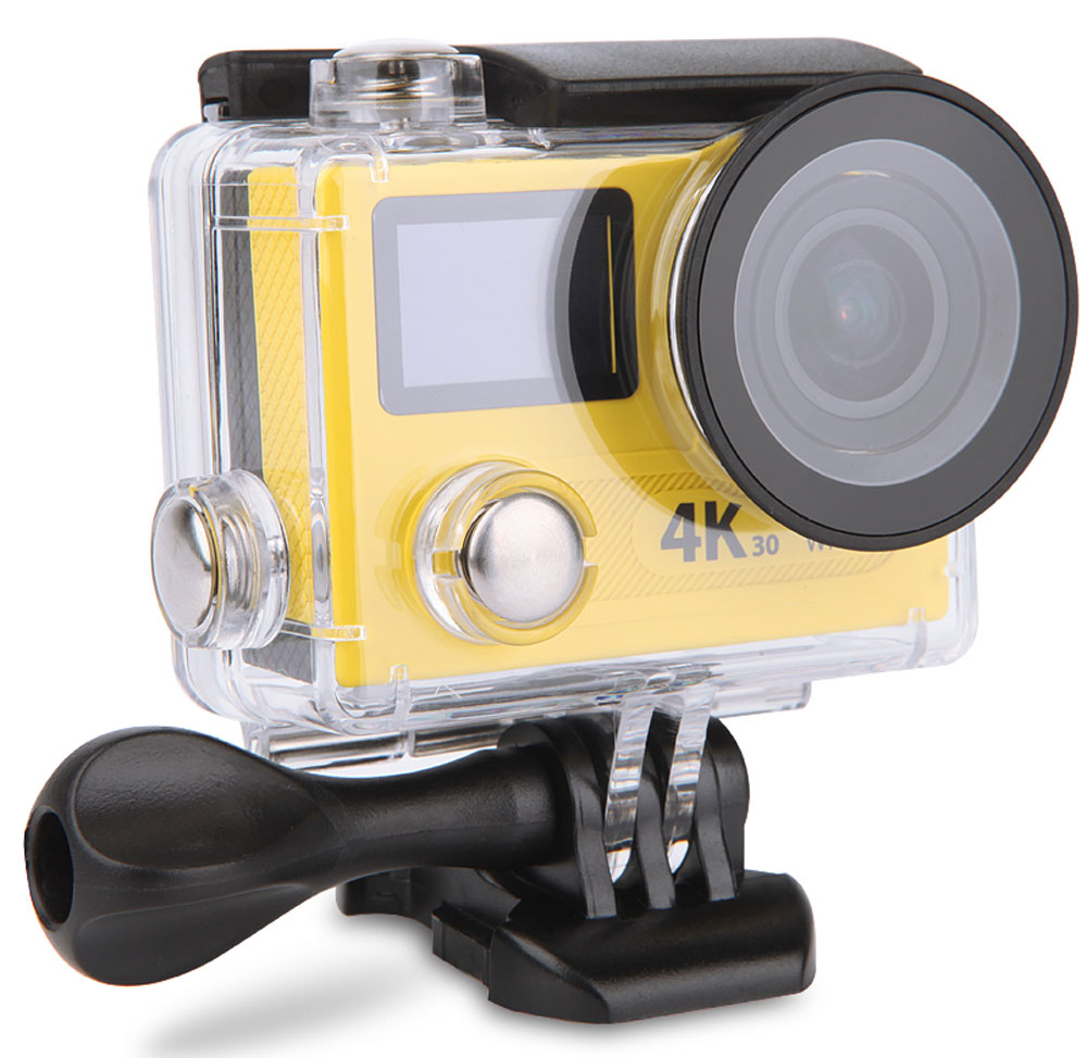 Eken H8 PRO Ultra HD, Yellow экшн-камераH8PRO YELLOW Eken H8 PRO Ultra HD, Yellow экшн-камераH8PRO YELLOWЭкшн-камера Eken H8 PRO Ultra HD позволяет записывать видео с разрешением 4К и очень плавным изображением до 30 кадров в секунду. Камера имеет два дисплея: 2 TFT LCD основной экран и 0.95 OLED экран статуса (уровень заряда батареи, подключение к Wi-Fi, режим съемки и длительность записи). Эта модель сделана для любителей спорта на улице, подводного плавания, скейтбординга, скай-дайвинга, скалолазания, бега или охоты. Снимайте с руки, на велосипеде, в машине и где угодно. По сравнению с предыдущими версиями, в Eken H8 PRO Ultra HD вы найдете уменьшенные размеры корпуса, увеличенный до 2-х дюймов экран, невероятную оптику и фантастическое разрешение изображения при съемке 30 кадров в секунду! Управляйте вашей H8 PRO на своем смартфоне или планшете. Приложение Ez iCam App позволяет работать с браузером и наблюдать все то, что видит ваша камера. В комплекте с камерой идет пульт ДУ работающий на частоте 2,4 Ггц. Он позволяет начинать и заканчивать съемку удаленно. ...