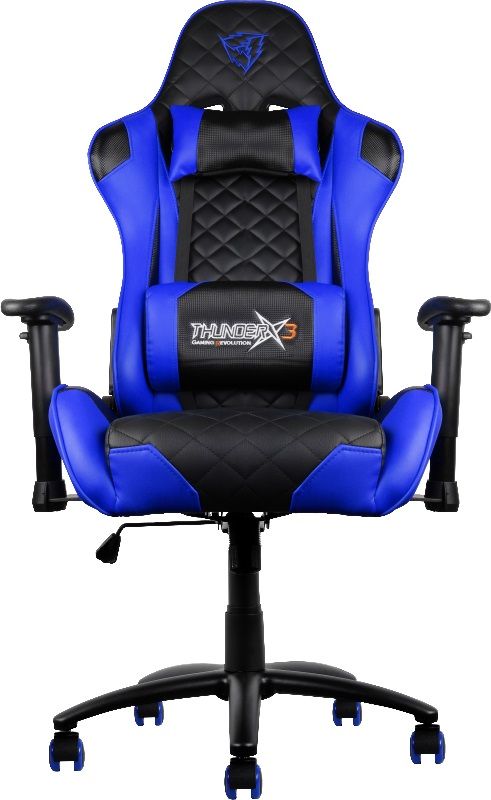 ThunderX3 TX3-12, Black Blue профессиональное геймерское креслоTX3-12BB ThunderX3 TX3-12, Black Blue профессиональное геймерское креслоTX3-12BBПрочная металлическая основа. Мягкий кожзам. Тип механизма бабочка. Пневматическая регулировка высоты сиденья. Угол раскачивания 3° - 18°. 50 мм нейлоновые колесики. Регулируемый подголовник. Подушка под шею. Регулирование положение сиденья с фиксацией. Угол наклона спинки 3° - 18°.