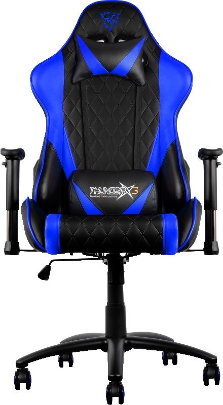 ThunderX3 TX3-15, Black Blue профессиональное геймерское креслоTX3-15BB ThunderX3 TX3-15, Black Blue профессиональное геймерское креслоTX3-15BBПрочная металлическая основа. Мягкий кожзам. Тип механизма бабочка. Пневматическая регулировка высоты сиденья. Угол раскачивания 3° - 18°. 50 мм нейлоновые колесики. Регулируемый подголовник. Подушка под шею. Регулирование положение сиденья с фиксацией. Угол наклона спинки 3° - 18°.