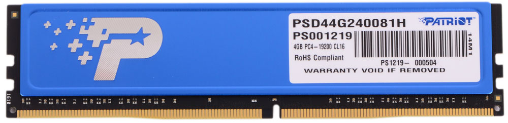 Patriot DDR4 DIMM 4Gb 2400МГц модуль оперативной памяти (PSD44G240081H)PSD44G240081H Patriot DDR4 DIMM 4Gb 2400МГц модуль оперативной памяти (PSD44G240081H)PSD44G240081HНебуферезированная память Patriot DDR4 PSD44G240081H предоставляет качество работы, надежность и производительность - основные требования для современных компьютеров. Этот модуль емкостью 4 ГБ, спроектирован для работы на частоте 2400 МГц PC4-19000 и таймингах CAS 16 для лучшего отклика системы при использовании необходимых приложений. Модули памяти Patriot изготовлены из материалов высочайшего качества и протестированы вручную. Patriot заверяет, что каждый модуль памяти соответствует и превышает стандарты отрасли: апгрейд безо всяких замешательств.