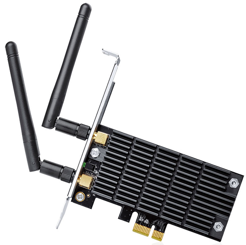 TP-Link Archer T6E AC1300 PCI Express-адаптерArcher T6E TP-Link Archer T6E AC1300 PCI Express-адаптерArcher T6ETP-Link Archer T6E поддерживает следующее поколение стандарта Wi-Fi 802.11ac, обеспечивающее в 3 раза более быстрое соединение по сравнению со скоростью стандарта N. Вы можете легко обновить ваш домашний компьютер, просто подключив адаптер Wi-Fi в свободный слот PCI. Archer T6E обеспечивает высокоскоростной Wi-Fi до 867 Мбит/с на 5 ГГц, который идеально подходит для просмотра HD-видео и онлайн-игр без обрывов соединения. Wi-Fi на 2,4 ГГц со скоростью до 400 Мбит/с отлично подойдёт для веб-сёрфинга. Специальный встроенный радиатор позволяет рассеивать тепло, создаваемое адаптером, что обеспечит более высокую производительность и стабильность работы. Помимо этого, более низкие температуры гарантируют более длительный срок работы устройства.