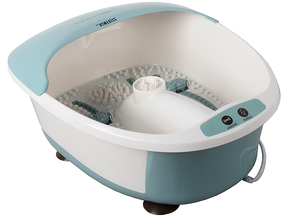 HoMedics Гидромассажная ванночка для ног FS-150-EU5010777139655 HoMedics Гидромассажная ванночка для ног FS-150-EU5010777139655Гидромассажная ванночка, созданная в сотрудничестве со знаменитой австралийской топ-моделью, дизайнером и актрисой Эль Макферсон. 4 отдельных роликовых валика для массажа стоп, 2 насадки для педикюра, 2 вида массажа: пузырьковый и вибро. Магнитотерапия, козырек для защиты от брызг, специальное отверствие для удобного слива воды после использования ванночки. Резиновые ножки для уменьшения вибрации