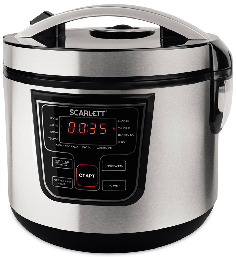 Scarlett SC-MC410S09, Steel мультиваркаSC-MC410S09 Scarlett SC-MC410S09, Steel мультиваркаSC-MC410S09Мультиварка Scarlett SC-MC410S09 выполнена в красивом дизайне. Управление осуществляется сенсорными кнопками, расположенными на корпусе. Scarlett SC-MC410S09 имеет 14 автоматических программ. Присутствует функция отсрочки старта до 24 часов, что поможет задать окончание приготовления как раз к вашему приходу. Благодаря трехслойному антипригарному покрытию чаши блюда в процессе приготовления не подгорают. Не нужно периодически перемешивать содержимое или переживать, что выпечка подгорит.