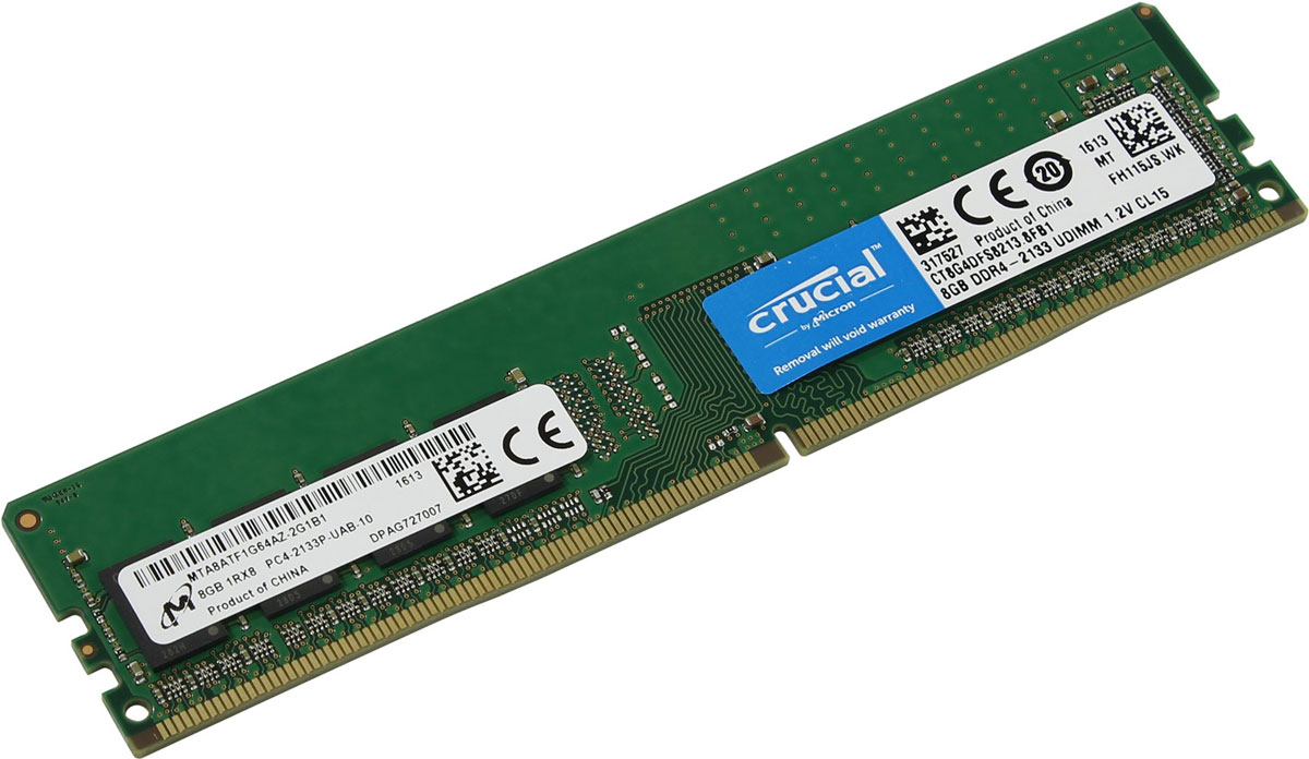 Crucial Single Rank DDR4 8GB 2133МГц модуль оперативной памятиCT8G4DFS8213 Crucial Single Rank DDR4 8GB 2133МГц модуль оперативной памятиCT8G4DFS8213При производстве оперативной памяти Crucial CT8G4DFS8213 использовались только передовые технологи, с использованием качественных и прочных материалов, которые после установки в системный блок позволят компьютеру работать быстро, плавно, без зависаний. DDR4 обеспечивает повышенную производительность, увеличенную емкость DIMM, улучшенную целостность данных и пониженное энергопотребление. Мощная начинка способна работать с частотой 2133 МГц, а пропускная способность достигает 17000 Мб/с. Объем памяти составляет - 8 гигабайт. Отличные характеристики, которые смогут удовлетворить потребности большинства пользователей.