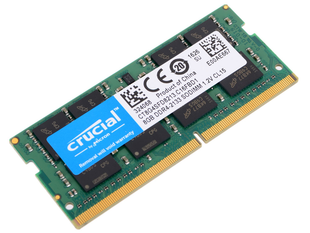 Crucial SODIMM DDR4 8GB 2133МГц модуль оперативной памятиCT8G4SFD8213 Crucial SODIMM DDR4 8GB 2133МГц модуль оперативной памятиCT8G4SFD8213Модуль оперативной памяти для ноутбуков Crucial CT8G4SFD8213 обеспечивает увеличенную рабочую частоту при сниженном тепловыделении и экономном энергопотреблении. Напряжение питания при работе составляет 1,2 В. При производстве оперативной памяти использовались только передовые технологи, с использованием качественных и прочных материалов, которые после установки позволят ноутбуку работать быстро, плавно, без зависаний. Мощная начинка способна работать с частотой 2133 МГц, а пропускная способность достигает 17000 Мб/с. Объем памяти составляет - 8 гигабайт. Отличные характеристики, которые смогут удовлетворить потребности большинства пользователей.