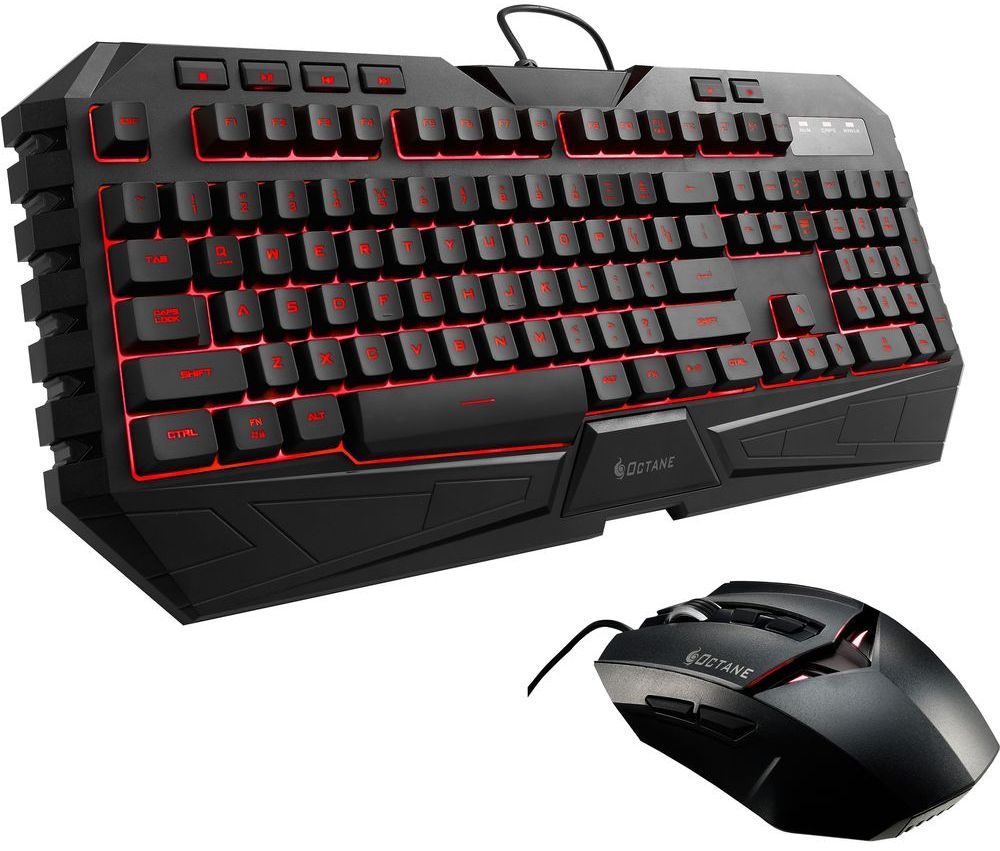 Cooler Master Octane игровая клавиатура + мышьSGB-3020-KKMF1-RU Cooler Master Octane игровая клавиатура + мышьSGB-3020-KKMF1-RUOctane (SGB-3020-KKMF1-RU) комплект: геймерская мышь (MS35, ресурс - 10 миллионов кликов, 7 цветов LED подсветки на выбор с возможностью переключения цвета и скорости пульсации на лету, 4 уровня разрешения: 500-3500 DPI, оптический сенсор AVAGO 3050, габаритные размеры 129 (Д) x 73 (Ш) x 38 (В) мм, USB 2.0, вес 116 г), 10 миллионов нажатий и геймерская полноразмерная мембранная клавиатура (MB7C с LED подсветкой (7 цветов на выбор с разными уровнями пульсации на выбор), 19 кнопок с защитой от случайного нажатия, 7 мультимедийных клавиш, включая регулятор громкости, кнопка вкл/выкл фоновой LED подсветки всей клавиатуры, три уровня яркости подсветки на выбор, Турбо режим с регулируемым временем отклика, вкл/выкл кнопки Windows в режиме игры, блокировка/разблокировка клавиатуры, габаритные размеры 471 (Д) x 196 (Ш) x 41.6 (В) мм, вес 920 г