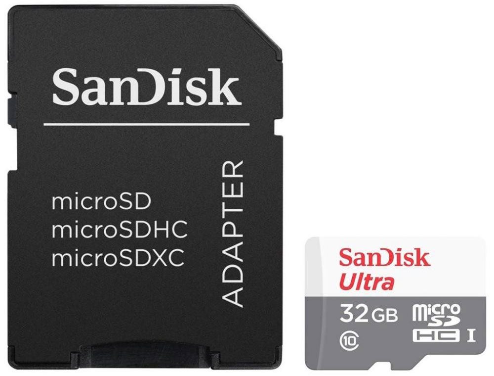 SanDisk Ultra microSDHC UHS-I 32GB карта памяти с адаптером (48 МБ/с)SDSQUNB-032G-GN3MA SanDisk Ultra microSDHC UHS-I 32GB карта памяти с адаптером (48 МБ/с)SDSQUNB-032G-GN3MAКарты памяти SanDisk Ultra microSDHC UHS-I представляют собой удобные и недорогие устройства для расширения внутренней памяти мобильных устройств. Эти карты позволят хранить больше любимых фото и видео в формате HD. Карты памяти SanDisk Ultra microSDHC UHS-I являются водонепроницаемыми, ударопрочными, устойчивыми к перепадам температур и воздействию рентгеновских лучей. Расширьте память своего мобильного устройства: Эти карты мгновенно увеличат память любого устройства с разъемом microSDHC. Расширив память смартфона или планшета, вы сможете снимать больше фото и видео, а также иметь всю любимую музыку под рукой. Съемка видео в формате HD с мобильного телефона: Эти карты полностью совместимы с мобильными телефонами, планшетами и другими устройствами, поддерживающими формат microSDHC, и дают возможность снимать видео высокой четкости на протяжении нескольких часов. Надежная конструкция: Карты SanDisk Ultra microSDHC UHS-I...