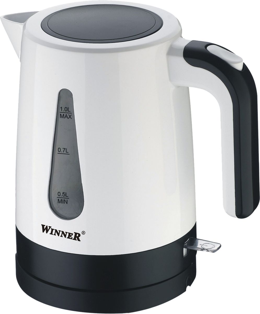 Winner Electronics WR-113 электрический чайникWR-113 Winner Electronics WR-113 электрический чайникWR-1131,2л. Корпус: пластик. Фильтр: съемный и моющийся. Автоматическое выключение. Автоматическое отключение при отсутствии воды. Синий цвет подсветки. Шкала уровня воды. Отсек для хранения шнура. 220-240В 50/60Гц 1200Вт