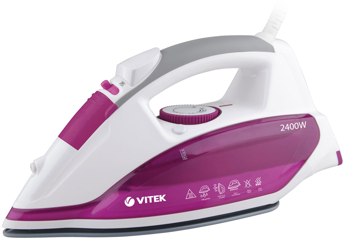 Vitek VT-1262(PK) утюгVT-1262(PK) Vitek VT-1262(PK) утюгVT-1262(PK)Vitek VT-1262(PK) - мощная и надежная модель, которая отвечает основным требованиям и оснащается всеми необходимыми функциями для вашего удобства. Подошва утюга выполнена из керамики, и обеспечивает максимально комфортную глажку без пригорания тканей. Утюг обеспечивает идеальные результаты глажки при минимальных затратах усилий. Он обладает мощностью 2400 Вт, что позволяет прибору справляться с большинством тканей.