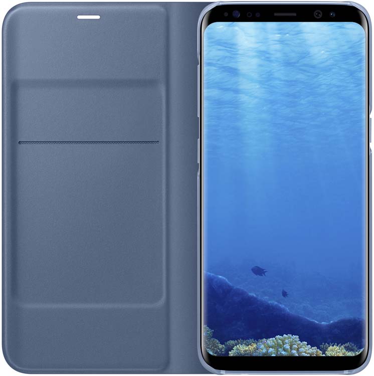 Samsung LED-View чехол для Galaxy S8, BlueEF-NG950PLEGRU Samsung LED-View чехол для Galaxy S8, BlueEF-NG950PLEGRUЧехлы LED View Cover предназначены для флагмана от Samsung ? Galaxy S8. Верхняя крышка флип-кейса оснащена чувствительным сенсором, который реагирует на открытие/закрытие и нажатие кнопки питания. На передней панели чехла отображается текущая информация экрана – время, процент заряда, пропущенные вызовы и смс. Очередная фишка чехла – возможность отвечать на звонки, не открывая его, - просто проведите пальцем по панели, как по экрану. Чехол плотно прилегает к смартфону и предохраняет модель от падений и попадания пыли.