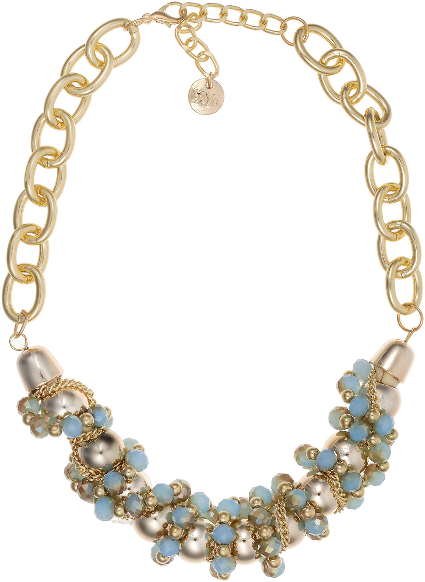 Колье Taya, цвет: золотистый, синий. T-B-8904T-B-8904-NECK-GL.BLUE Колье Taya, цвет: золотистый, синий. T-B-8904T-B-8904-NECK-GL.BLUEКолье выполнено из крупных цепей с удлиняющей цепочкой с замочком-карабином. Несмотря на то, что фурнитура, из которого собрано колье, очень разнообразна, его объединяет в композицию округлые формы всех составляющих. Голубые бусины в золотистых цепях - изящное решение на каждый день.