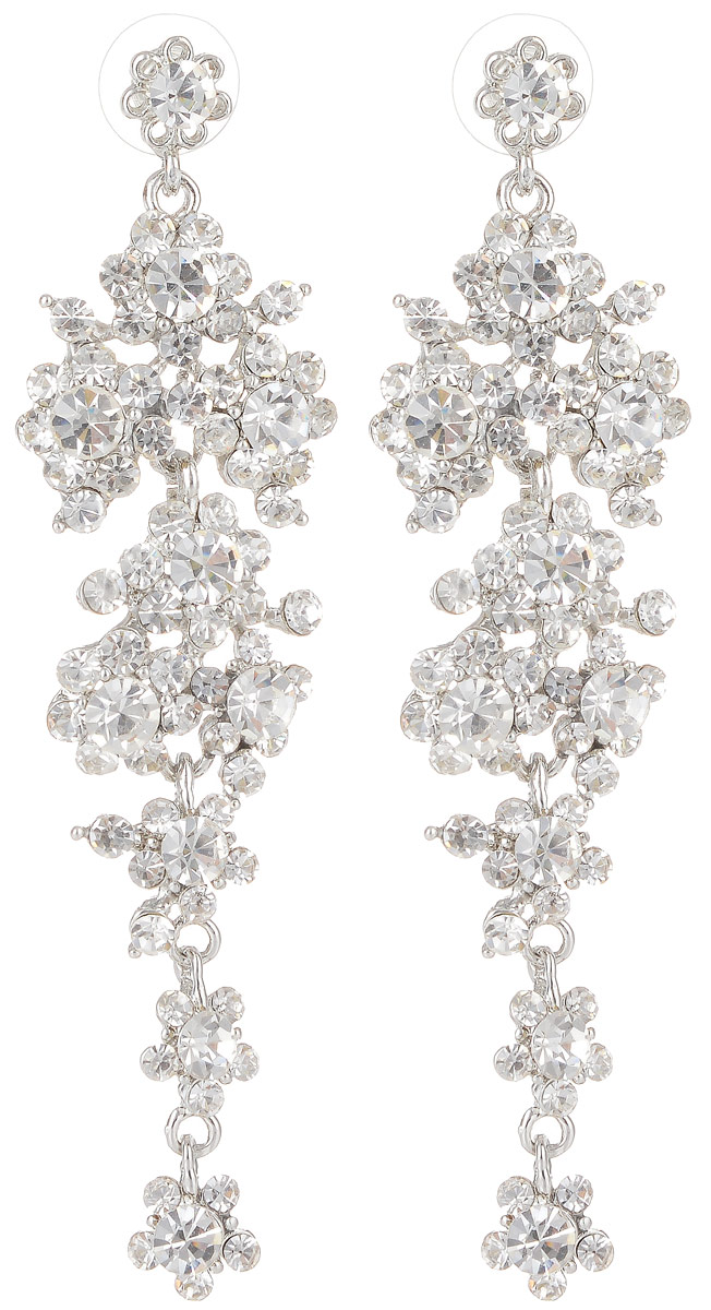 Серьги Taya, цвет: серебристый. T-B-12998T-B-12998-EARR-SILVER Серьги Taya, цвет: серебристый. T-B-12998T-B-12998-EARR-SILVERСерьги-гвоздики с заглушкой металл-пластик. Серьги-шандельеры, длинные, нарядные, блестящие с вкраплениями из камней и страз. Украшение словно дорогой шелк, по-королевски роскошные и дорогие.