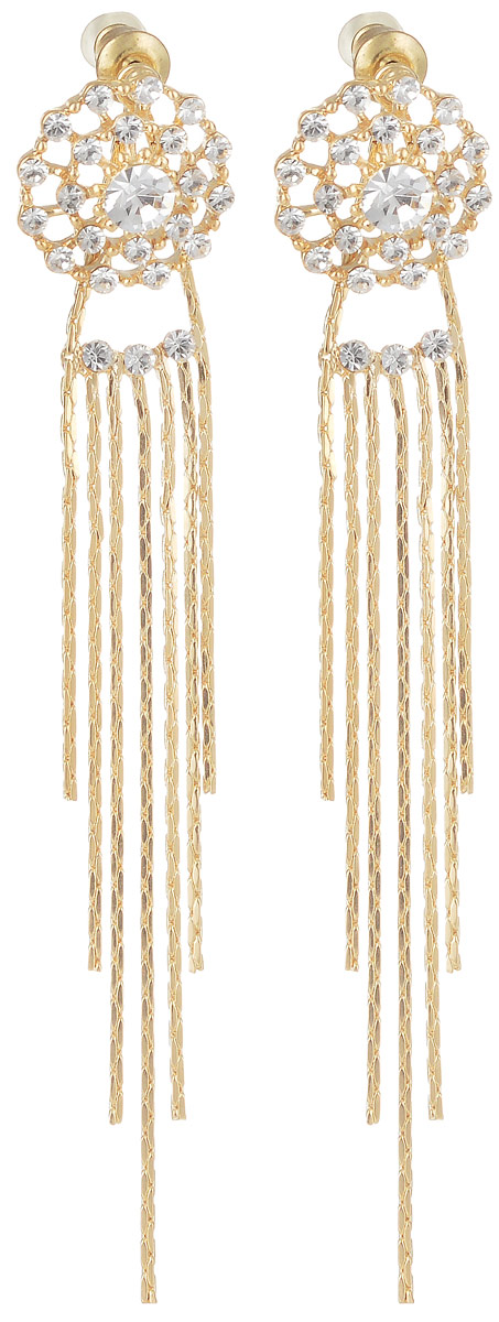 Серьги Taya, цвет: золотистый. T-B-7135T-B-7135-EARR-GOLD Серьги Taya, цвет: золотистый. T-B-7135T-B-7135-EARR-GOLDРоскошные серьги-гвоздики имеют прозрачные мягкие заглушки. Серьги с прозрачными цирконами выполнены в форме паутинки и дополнены длинными подвесками-цепочками. Такая модель выигрышно подчеркивает силуэт шеи. Серьги нежные и летящие, придутся по вкусу моднице любого возраста. Все камни вставлены вручную.