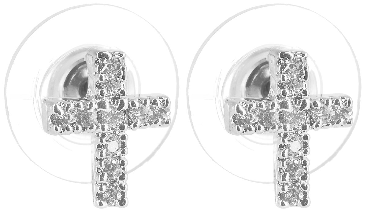Серьги Taya, цвет: серебристый. T-B-4825T-B-4825-EARR-RHODIUM Серьги Taya, цвет: серебристый. T-B-4825T-B-4825-EARR-RHODIUMСерьги-пусеты Taya дополнены сзади пластиковыми заглушками и оформлены прозрачными стразами. Элегантные серьги выполнены в очень стильной и утонченной форме крестика.