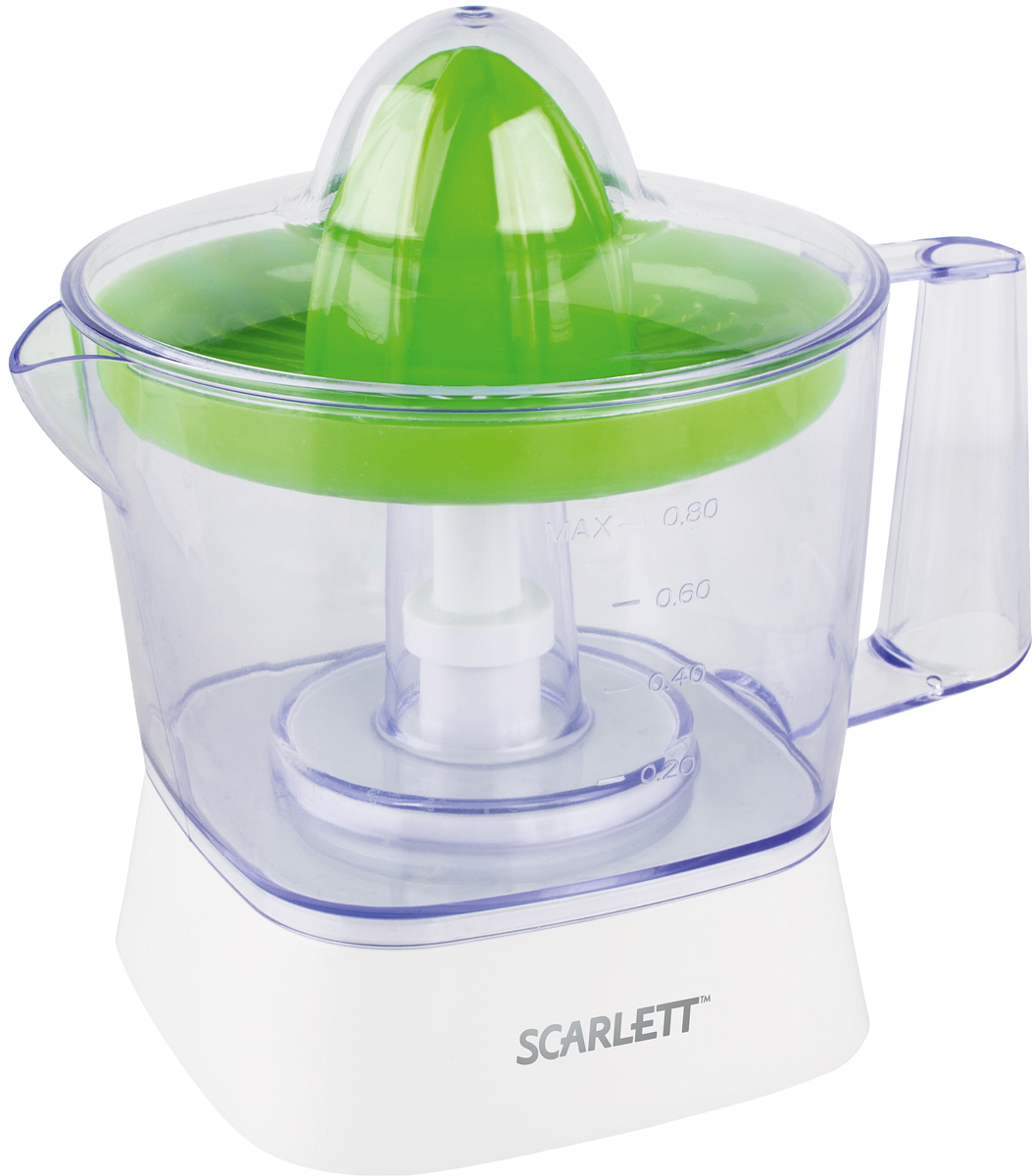 Scarlett SC-JE50C05, Green соковыжималкаSC-JE50C05 Scarlett SC-JE50C05, Green соковыжималкаSC-JE50C05Компактная соковыжималка Scarlett SC-JE50C05 не займёт много места на кухне. Её можно установить в любом удобном месте. Объём резервуара для сока составляет 800 мл. Резервуар съёмный, оснащён ручкой и носиком, поэтому его можно использовать для подачи сока на стол, наливания его в стаканы, а также для хранения. На стенки нанесена градуировка, помогающая понять, сколько сока находится в ёмкости. Соковыжималка работает в импульсном режиме, это обеспечивает особенную эффективность, позволяет выжать из каждого плода максимум сока.