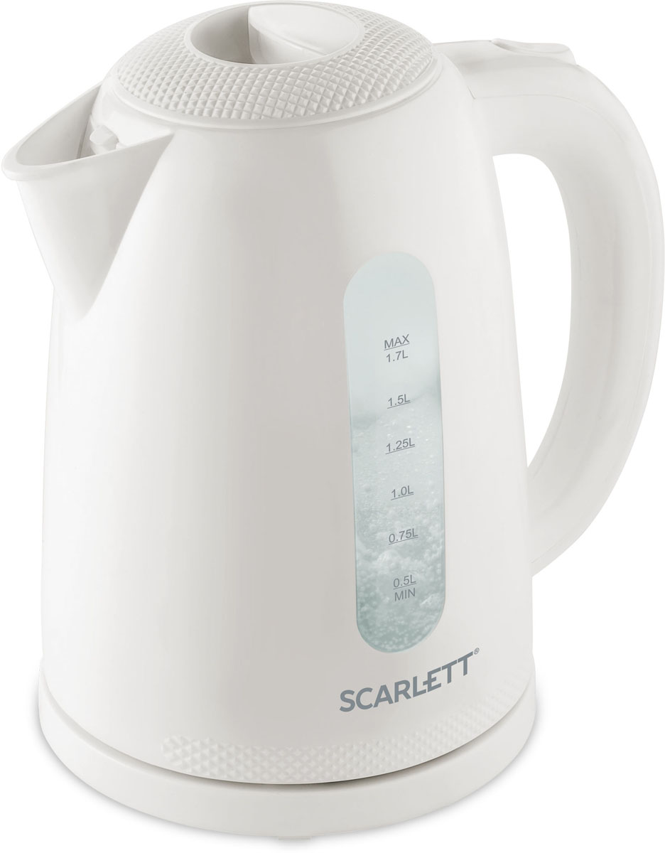 Scarlett SC-EK18P28, White электрический чайникSC-EK18P28 Scarlett SC-EK18P28, White электрический чайникSC-EK18P28Электрический чайник Scarlett SC-EK18P28 кипятит воду быстро, чтобы сэкономить ваше время. Рабочая мощность прибора 2200 Вт обеспечивает быстрое накаливание нагревательной подошвы, поэтому вода в ёмкости закипает за считанные минуты, что позволяет значительно сэкономить время, особенно в процессе утренних сборов на работу. Тонкий синтетический фильтр внутри ёмкости задерживает твёрдые частички в колбе. Он периодически снимается и промывается под струёй воды жёсткой щёточкой.