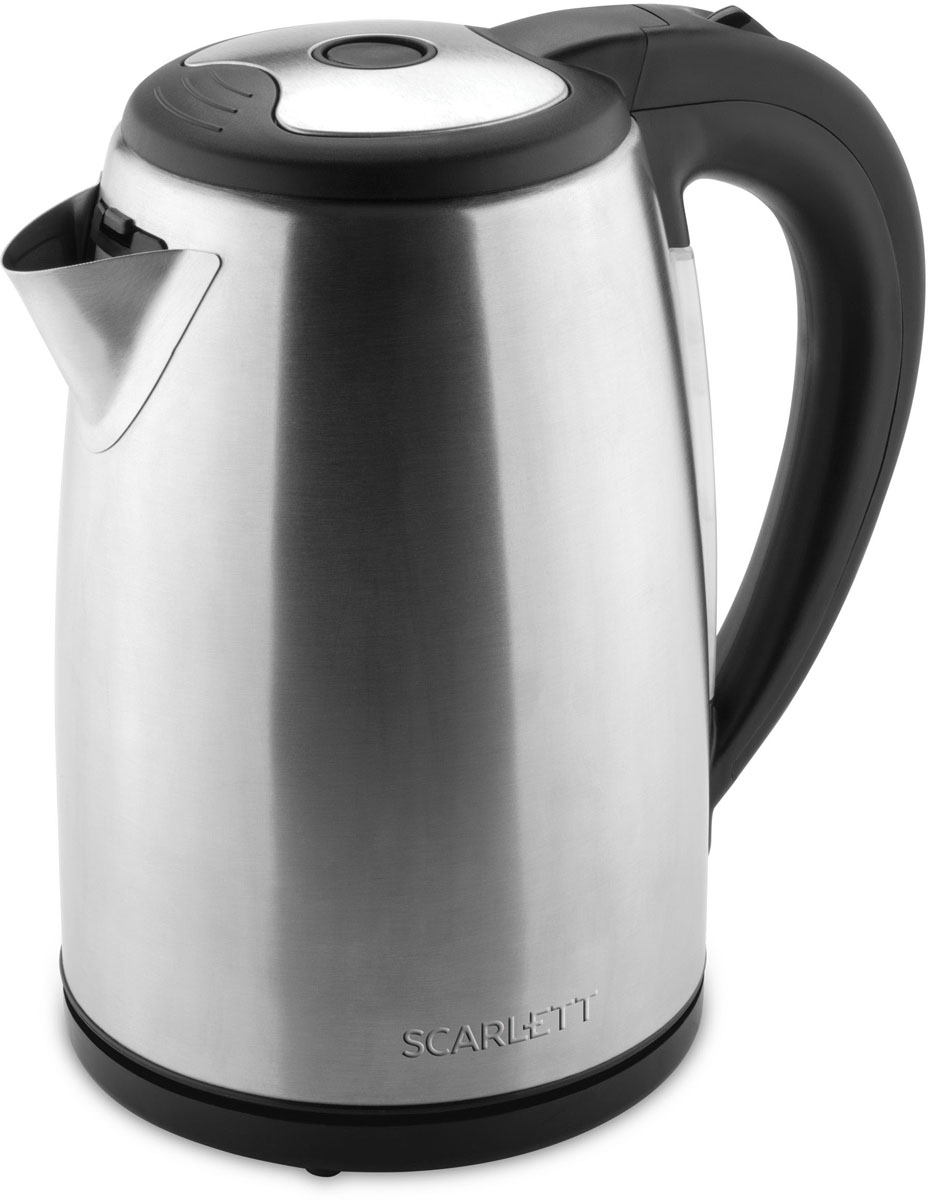 Scarlett SC-EK21S44, Stainless Steel электрический чайникSC-EK21S44 Scarlett SC-EK21S44, Stainless Steel электрический чайникSC-EK21S44Электрический чайник Scarlett SC-EK21S44 кипятит воду быстро, чтобы сэкономить ваше время. Удобная ненагревающаяся ручка дает возможность крепко удерживать наполненный чайник, сверху на ней расположена кнопка включения. Воду можно налить, подняв крышку за ручку, имеющуюся на ней, либо через носик, не открывая чайник. О том, что прибор включен, свидетельствует световая сигнализация на корпусе. Нагрев воды производит скрытая спираль, поэтому очистить чайник от накипи легко и удобно. Когда вода закипит, чайник автоматически отключается, индикация гаснет. Система безопасности прибора не допустит включения пустого чайника или с недостаточным количеством воды. Носик чайника оборудован съемным фильтром, исключающим попадание накипи в чашку, его можно промывать под проточной водой. На круглой нагревательной базе можно расположить чайник, как вам удобно, поворачивая на 360°, а сама подставка не нагревается и предохраняет стол от повреждения.