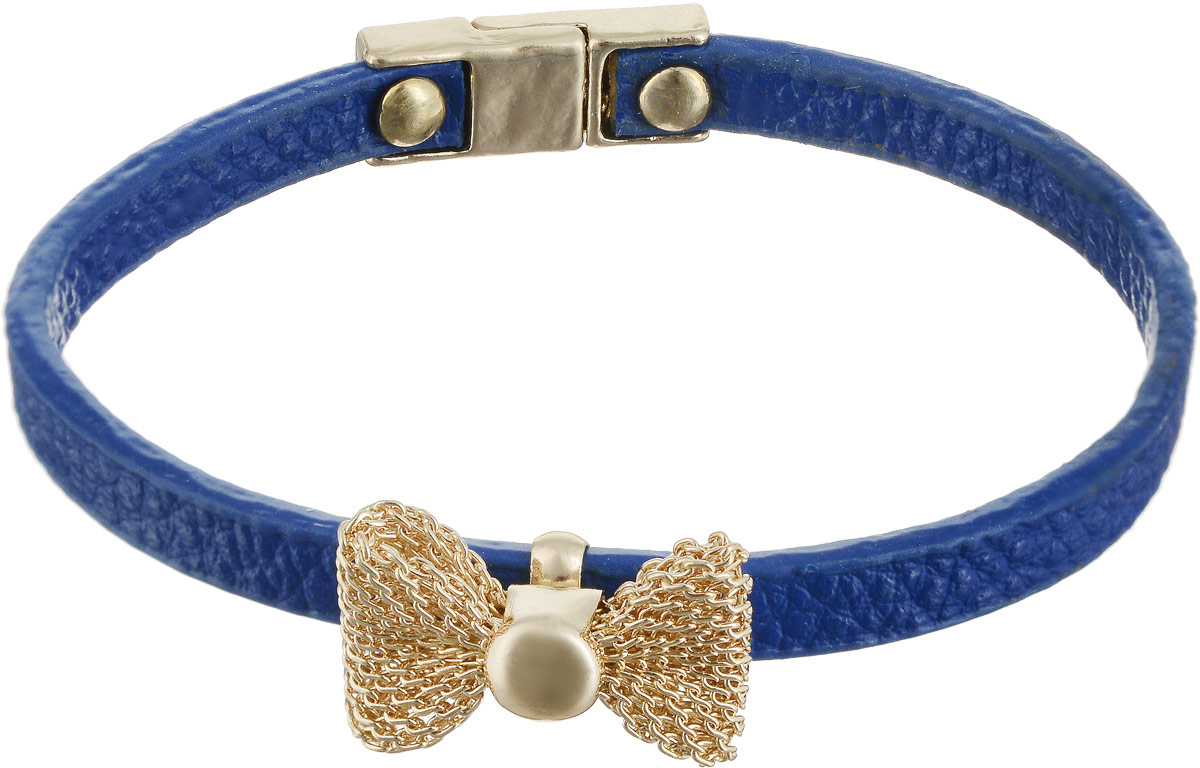 Браслет Taya, цвет: золотистый, синий. T-B-5392T-B-5392-BRAC-GL.BLUE Браслет Taya, цвет: золотистый, синий. T-B-5392T-B-5392-BRAC-GL.BLUEЯркий, но очень изящный кожаный браслет с нежным бантиком из золотой сеточки. Браслет застегивается на очень удобную магнитную застежку.