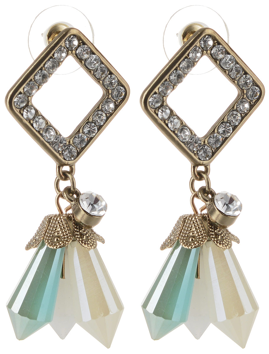 Серьги Taya, цвет: золотистый, мультиколор. T-B-12368T-B-12368-EARR-GL.MULTI Серьги Taya, цвет: золотистый, мультиколор. T-B-12368T-B-12368-EARR-GL.MULTIСерьги-гвоздики с заглушкой металл-пластик. К правильной формы квадрату со стразами крепится художественная композиция из трех хрусталиков, один из которых светло-мшистого окраса, два других с серым оттенком.