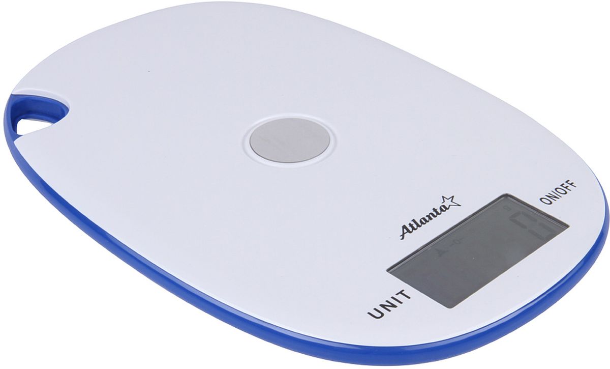 Atlanta ATH-6211, White весы кухонныеATH-6211 white Atlanta ATH-6211, White весы кухонныеATH-6211 whiteЯркий ЖКИ дисплей нового поколения 59 x 28 мм Удобно хранение на релинге Сенсорные кнопки Высокая точность взвешивания 1 г Функция обнуления веса Авто отключение Предел взвешивания 5 кг Переключение режимов: g/lb/oz/kg Индикатор слабых батареек Индикатор перегрузки Работает от 2 х 1,5 В батареек тип ААА