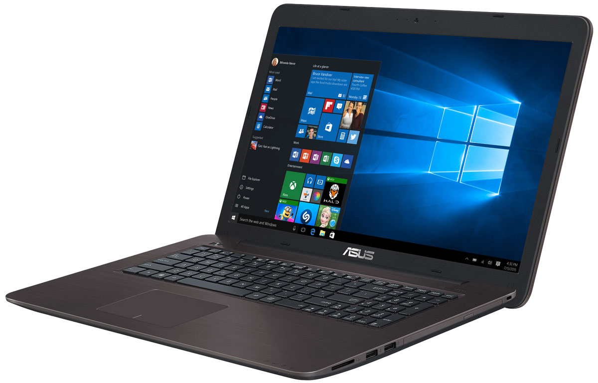 ASUS X756UQ, Dark Brown (90NB0C31-M02550)90NB0C31-M02550 ASUS X756UQ, Dark Brown (90NB0C31-M02550)90NB0C31-M02550Ноутбук ASUS X756UQ - универсальный мобильный компьютер, одинаково хорошо приспособленный и для работы, и для развлечений. Стильный дизайн, прочный корпус, энергоэффективный процессор и аудиотехнология SonicMaster - вот слагаемые их успеха! ASUS X756UQ представляет собой доступное по цене устройство с достаточно мощной конфигурацией. В нем используется процессор Intel Core i5, чья производительность дополняется современной графической подсистемой NVIDIA GeForce 940MX. Такой ноутбук оптимально подходит для продуктивной работы в многозадачном режиме, равно как и для развлекательных мультимедийных приложений. Эксклюзивная технология Splendid позволяет быстро настраивать параметры дисплея в соответствии с текущими задачами и условиями, чтобы получить максимально качественное изображение. Эксклюзивная система управления энергопотреблением, реализованная в ноутбуке ASUS X756UQ позволяет выходить из спящего режима всего за пару секунд, причем в режиме...