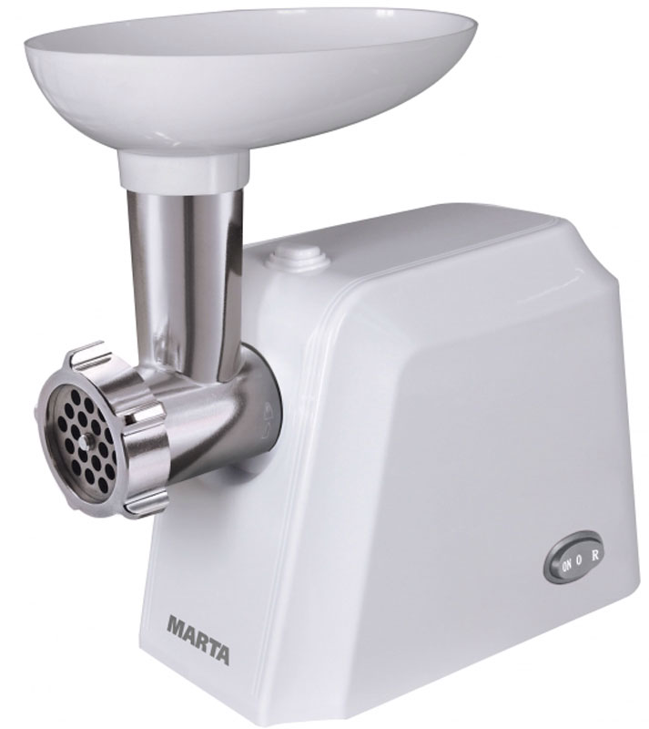 Marta MT-2084, White мясорубкаMT-2084 Marta MT-2084, White мясорубкаMT-2084Мясорубка Marta MT-2084 оснащена надежным, мощным электродвигателем с низким уровнем шума. Благодаря чему она справится с любой поставленной задачей и не потревожит окружающих. Прочный нож из высококачественной пищевой нержавеющей стали обеспечивает правильную рубку, измельчение любых видов мяса и других продуктов, сохраняя их структуру, микробиологические свойства и органолептические показатели на высшем уровне. 2 решетки для приготовления фарша, входящие в комплект мясорубки, с перфорацией 5.0/7.0 мм, позволят подобрать оптимальный размер рубки фарша, для разнообразных блюд и полуфабрикатов, будь то рубленый бифштекс, домашние котлеты, фрикадельки, фарш для пельменей, овощная икра или пикантный соус. Блок-терка с двумя сменными цилиндрическими насадками/терками разного размера, входящий в комплект мясорубки, позволят измельчить сырые, отварные овощи, фрукты, сыр, вареные яйца для разнообразных блюд и полуфабрикатов, будь то свежий...